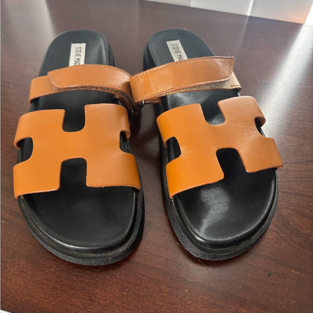 Steve Madden Tan Leather Slide Sandals for Women